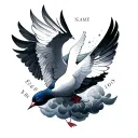 clouds doves and name written tattoo design idea