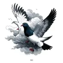 clouds doves and name written tattoo design idea
