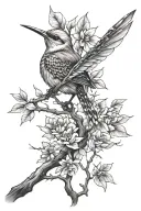 bird and a dragonfly on a tree branch  tattoo design idea