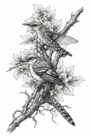 bird and a dragonfly on a tree branch  tattoo design idea