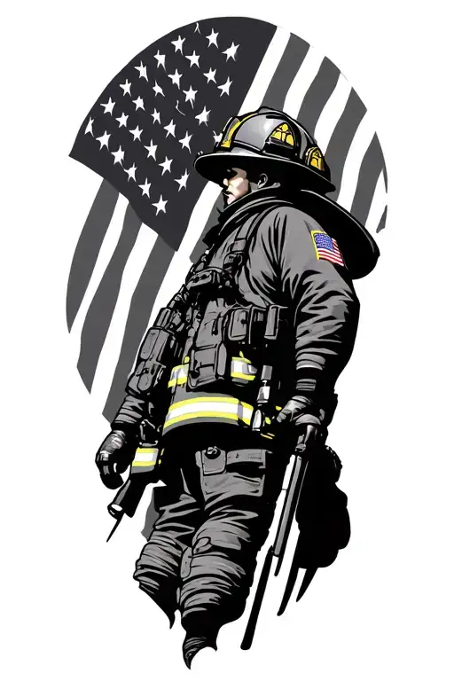 us flag downward firefighter tattoo design idea