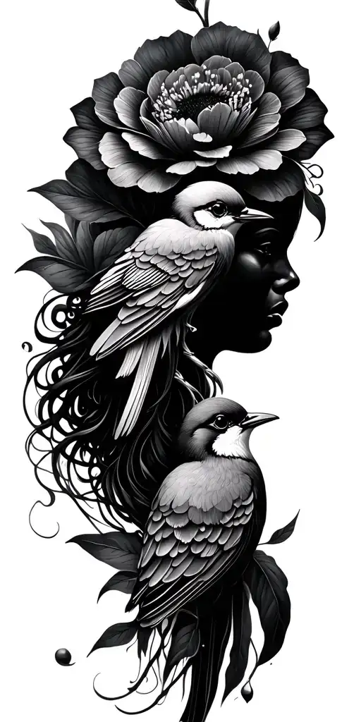 mother flowers and birds tattoo design idea