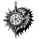 compass clock forearm lion head tattoo design idea