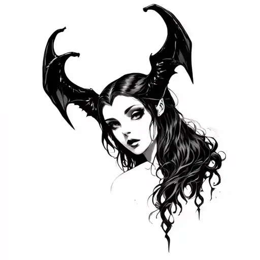 Gothic, Succubus, Big Boobs, Looking Down tattoo design idea