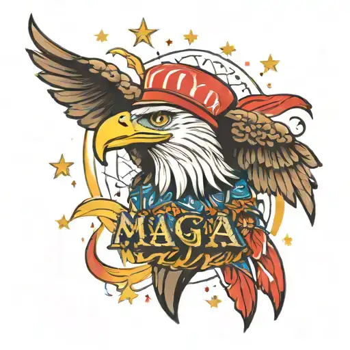 " MAGA" with fireworks and eagle tattoo design idea