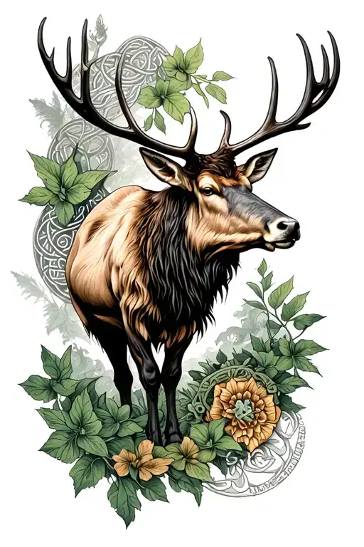 body suit tattoo design featuring Irish Celtic art nature and a great Irish elk as the back  tattoo design idea