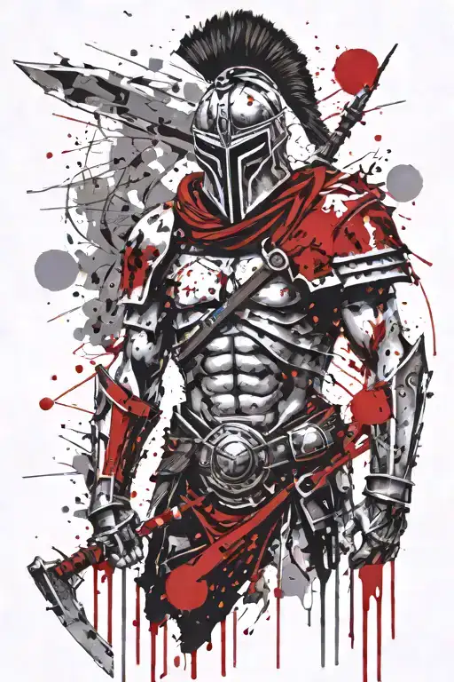 spartan warrior with blood tattoo design idea
