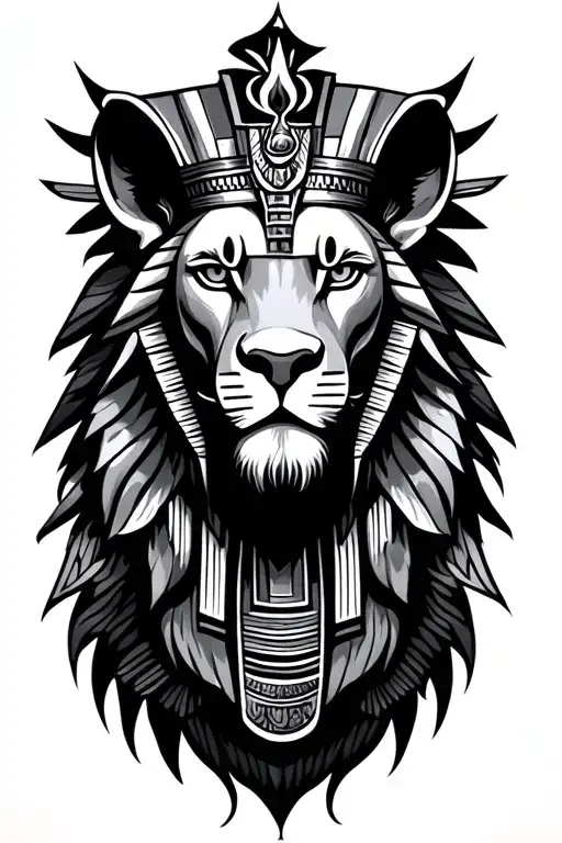 Egyptian lion god surrounded tattoo design idea