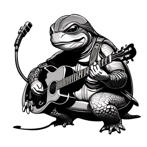 Box Turtle playing guitar tattoo design idea