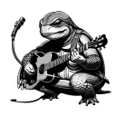 Box Turtle playing guitar tattoo design idea