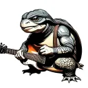 Box Turtle playing guitar tattoo design idea