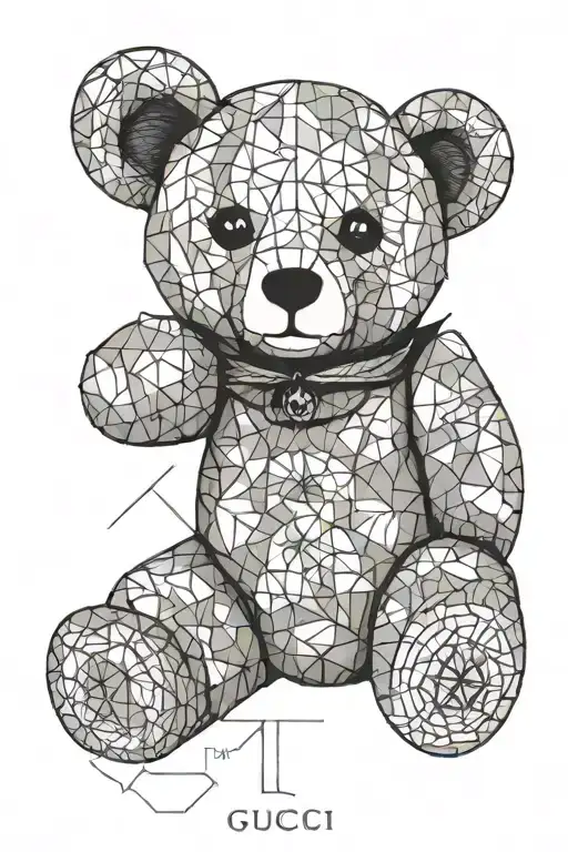 teddy bear sitting with gucci print made tattoo design idea