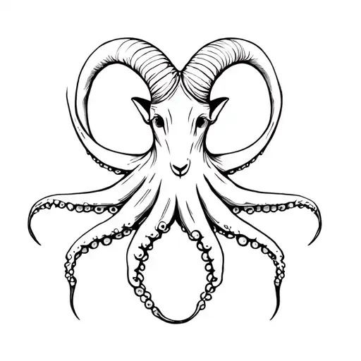 an octupus with an impish gaze and goat-horns tattoo design idea