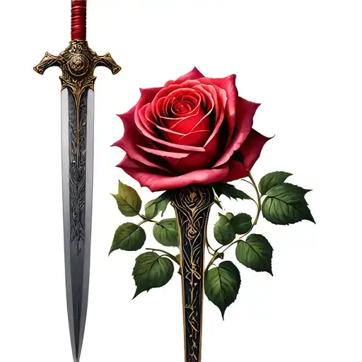claymore sword through rose tattoo design idea