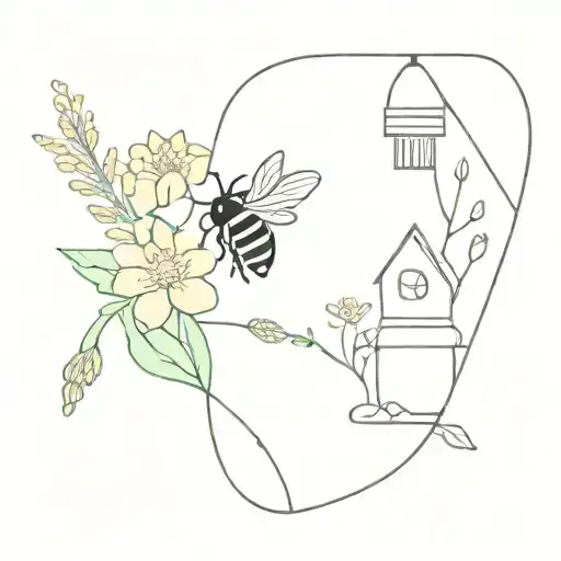 beehive and wildflowers intertwined tattoo design idea