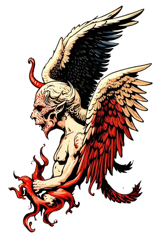 demon fucks angel wings tattoo design idea