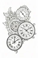 clock face , scroll wrapped , family , god tattoo design idea