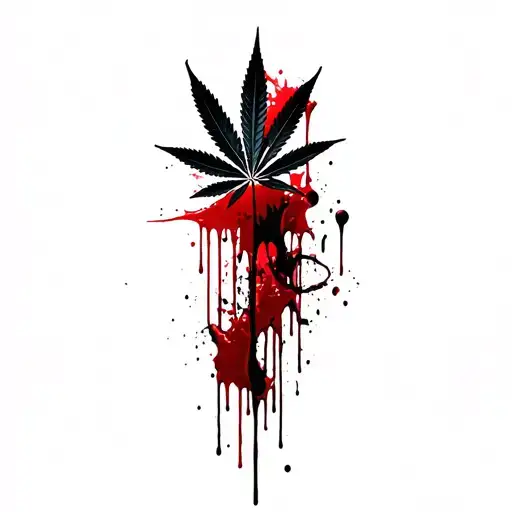 composition,marijuana leaves in the background,dripping blood tattoo design idea