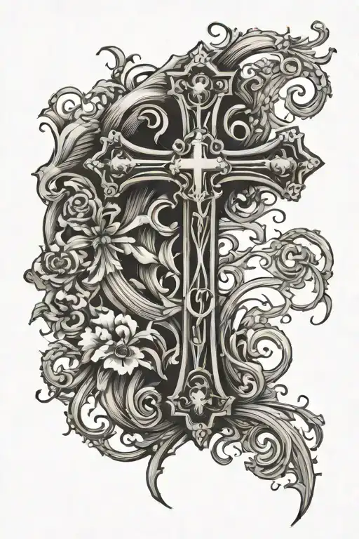 cross with IV XVII MMVI tattoo design idea