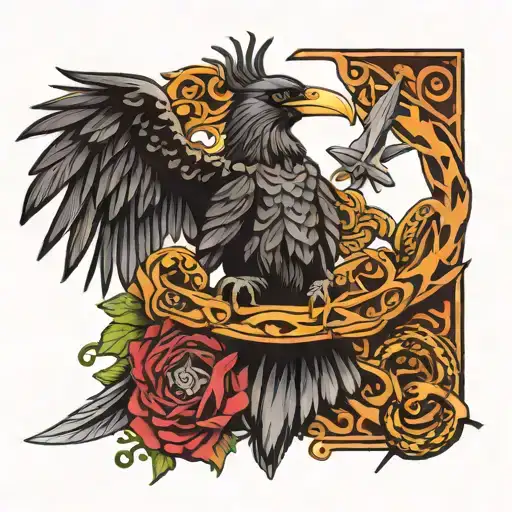 the caduceus snakes and blade kill raven surrounded tattoo design idea