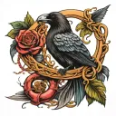the caduceus snakes and blade kill raven surrounded tattoo design idea