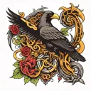 the caduceus snakes and blade kill raven surrounded tattoo design idea