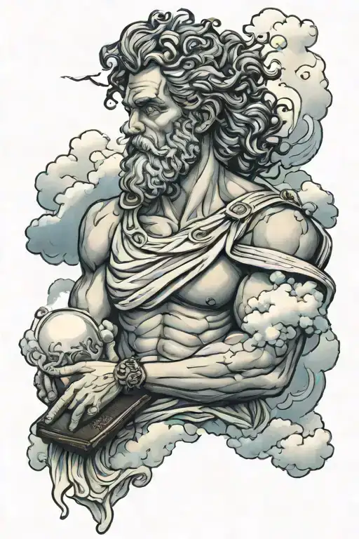 greek god with clouds and a bible quote   tattoo design idea
