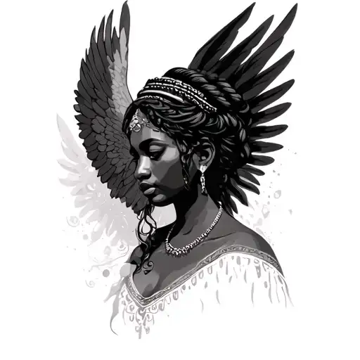 African Angel tattoo design idea