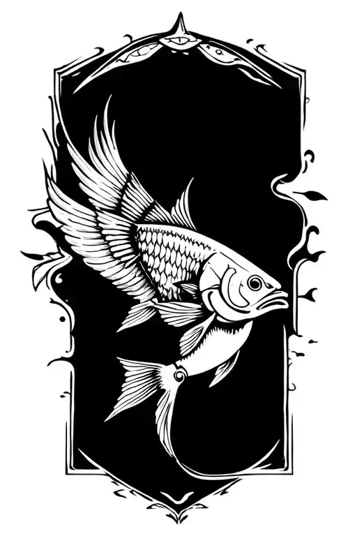 norse flying fish tattoo design idea