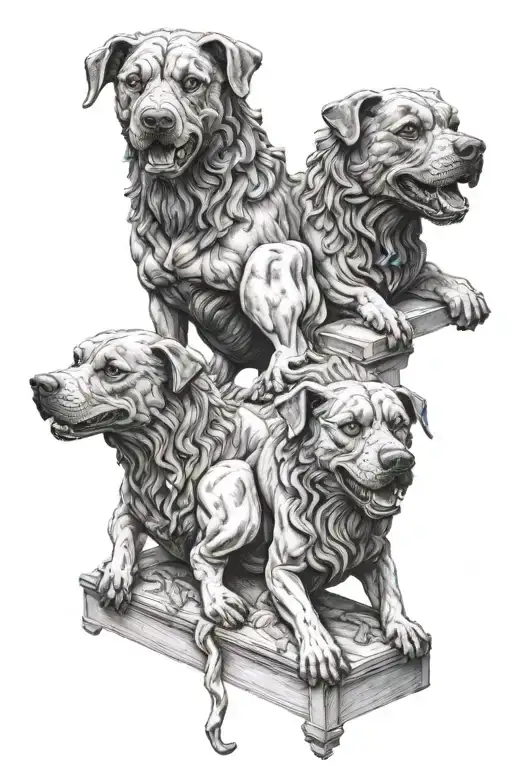 cerberus dog  3 headed statue tattoo design idea