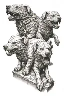 cerberus dog  3 headed statue tattoo design idea