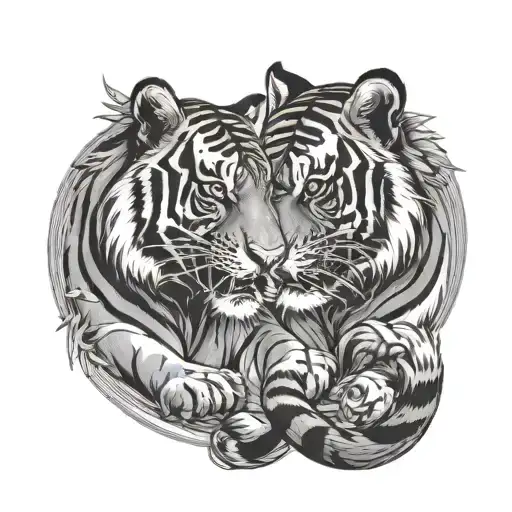 twin tigers facing each other tattoo design idea