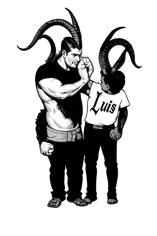 Father and son fists bumping with Name Luis and capricorn for my grandfather that passed away tattoo design idea