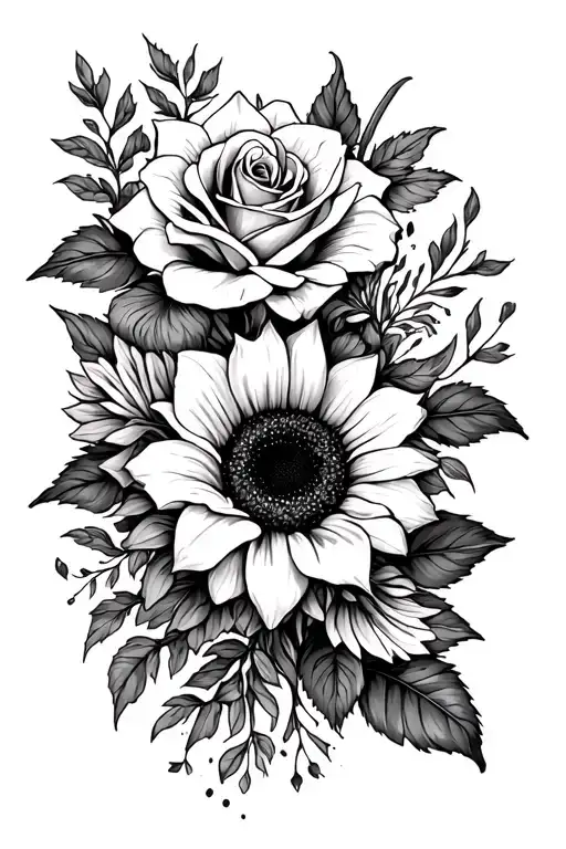 roses sunflower and tiger lilly bold black and white wrist tattoos  tattoo design idea