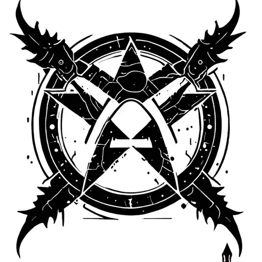 A cyberpunk-inspired tattoo design featuring a hacker symbol intertwined with elements of witchcraft and dark arts tattoo design idea