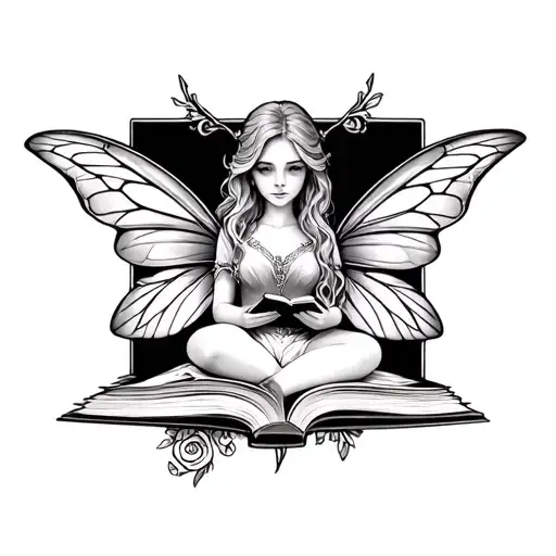 Fairy Reading A Book tattoo design idea