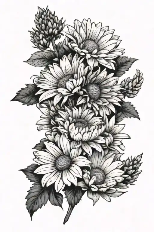 daisy and chrysanthemum bouquet tattoo design idea