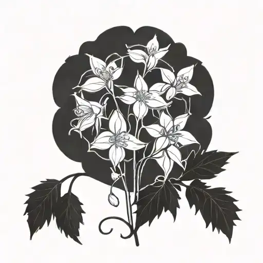 Incorporate Porter Robinson's logo into a blackwork design featuring borage flowers tattoo design idea