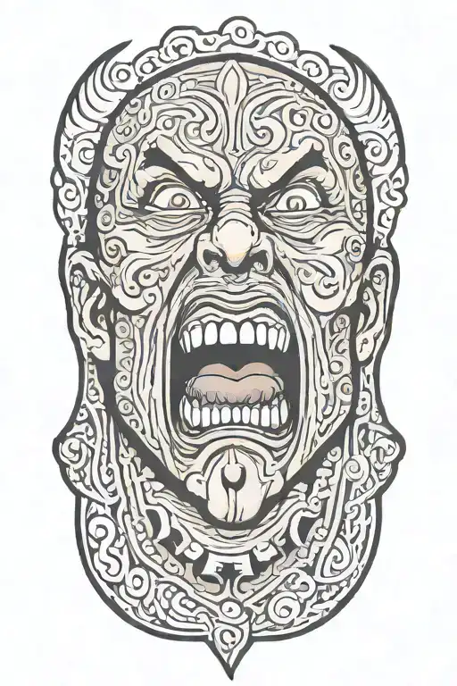 man screaming wearing mask fighting off inner demons tattoo design idea