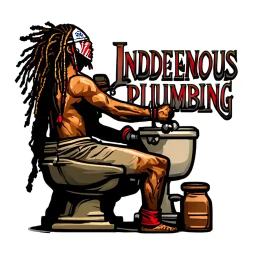"Indigenous Plumbing " dreadlock painted face Native American plumber working on toilet tattoo design idea