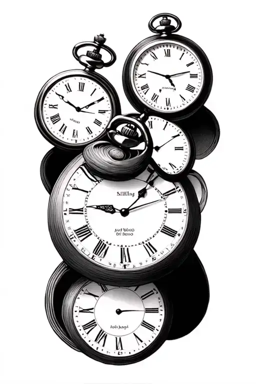 4 pocket watches merging together with birth dates tattoo design idea