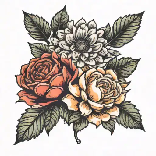 ONE rose, ONE chrysanthemum, and ONE aster tattoo design idea