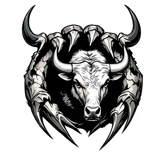 bear claw with a bulls head inside the claw. tattoo design idea