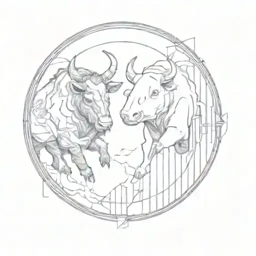 bull and bear in a circle tattoo design idea