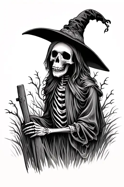 Horror Halloween skeleton graveyard scarecrow tattoo design idea