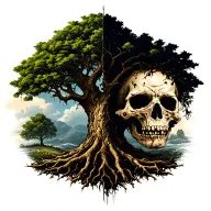 tree of live half alive half dead tattoo design idea