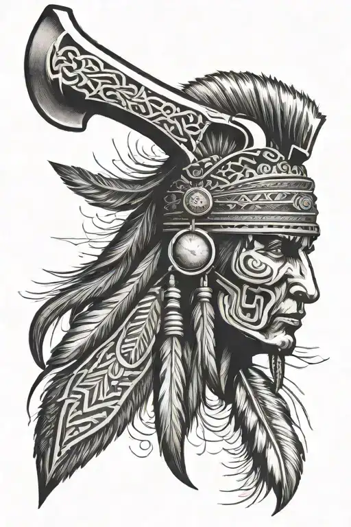 Native American tomahawk tattoo design idea