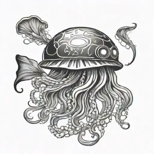 jellyfish scuba diver exploring tattoo design idea