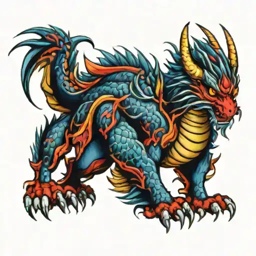 kirin blue dragon tattoo design idea