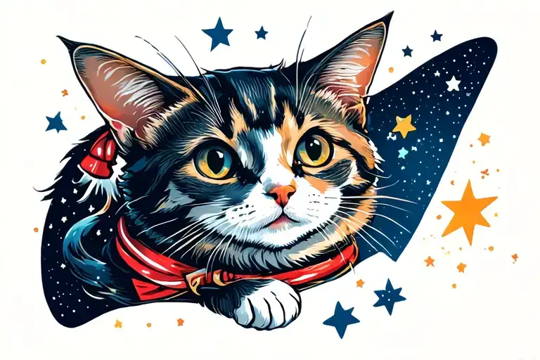 cat in space themed tattoo tattoo design idea